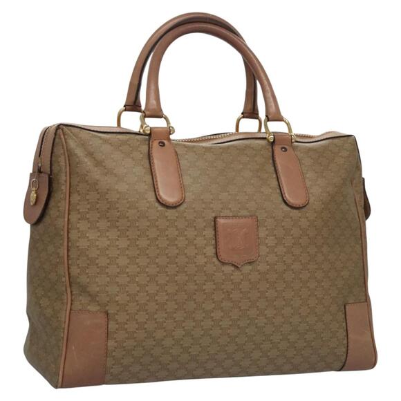 CELINE Macadam Canvas Boston Bag Pvc Leather Beige Gold - Picture 1 of 16